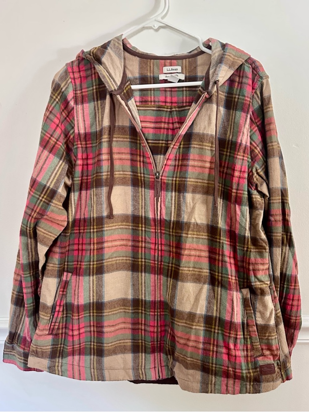 LL Bean Scotch Plaid Flannel Hoodie Shirt Jacket Multi Plaid Tall Large
